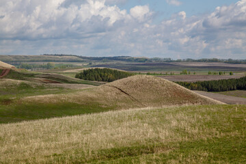 The vastness of Bashkortostan. Hilly area. Small areas of the forest. Plenty of free space for insertion.