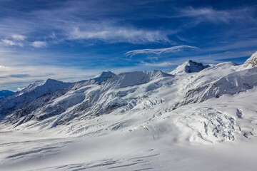 Panoramic view of the Great Aletsch Glacier, Switzerland.