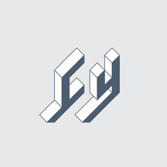 CY - monogram, logotype or 2-letter code. C and Y - Isometric 3d font for design.