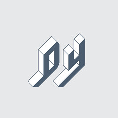 DY - 2-letter code. D and Y - Monogram or logotype. Isometric 3d font for design. Three-dimension letters.