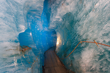 Rhone glacier ice grotto in Switzerland.