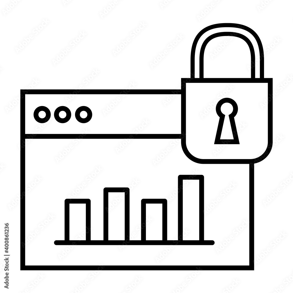 Aufkleber webpage template with padlock and statistics line style icon vector illustration design