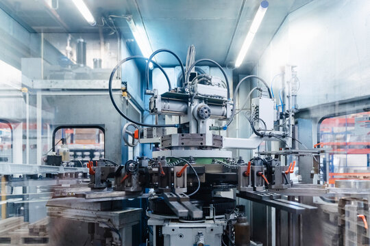 Machinery in illuminated factory