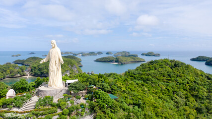 Statue of Jesus Christ on Pilgrimage island in Hundred Islands National Park, Pangasinan,...