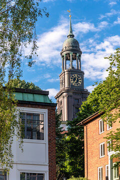 Germany, Hamburg, Bell tower of historic Saint Michaels Church