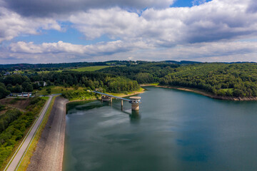 Fototapeta na wymiar Panoramic view of the Great Dhünn dam. Germany, Drone photography.