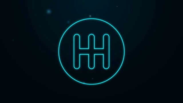 Glowing neon line Gear shifter icon isolated on black background. Transmission icon. 4K Video motion graphic animation