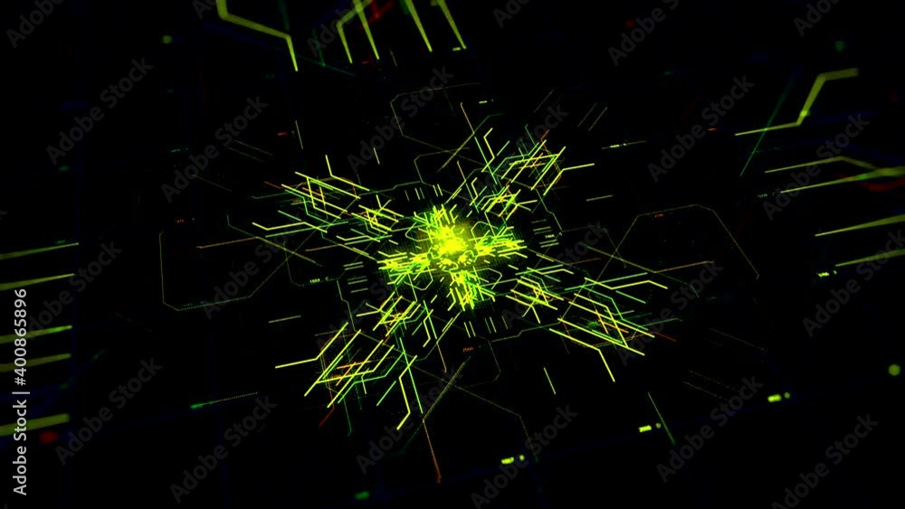 Poster futuristic digital intelligent high speed chip and data processing. animation. abstract visualizatio