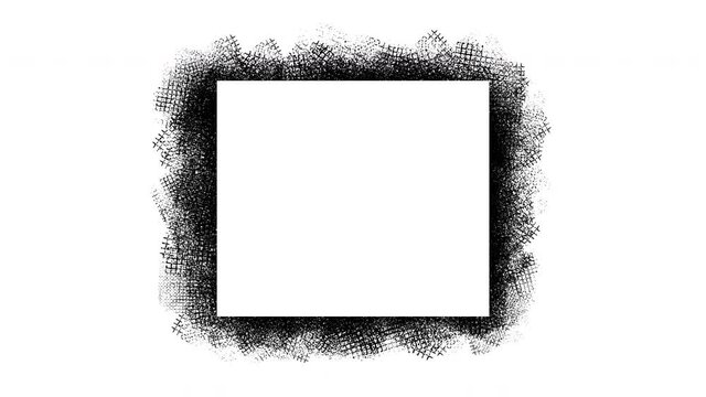 Grungy square frame stop motion animation on a white background, with copy space. 