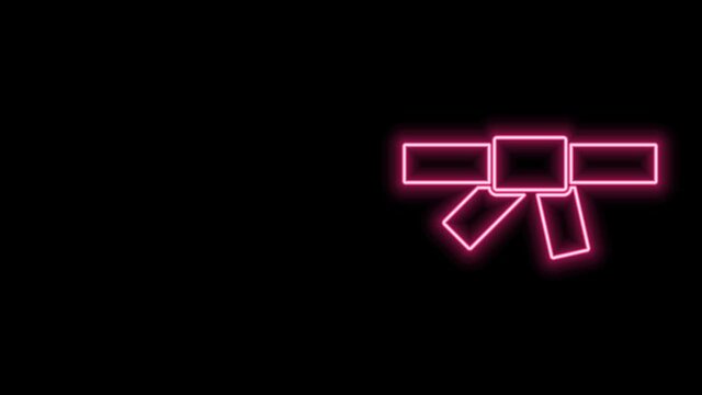 Glowing neon line Black karate belt icon isolated on black background. 4K Video motion graphic animation