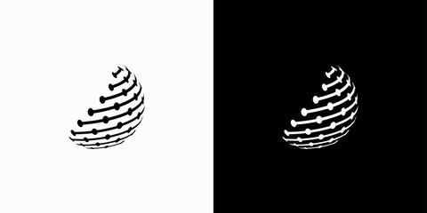 Logo design. Black and white silhouettes. 3d. Global. Web.