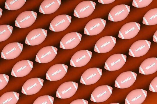 Pattern of rugby balls against red background