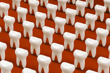 Pattern of white molars against red background