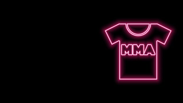Glowing neon line T-shirt with fight club MMA icon isolated on black background. Mixed martial arts. 4K Video motion graphic animation