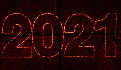 symbol of new year 2021 red neon lights