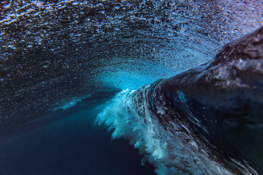 Underwater view of splashing sea wave