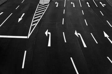 Road markings on multiple lane highway