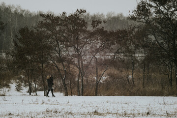 person walking in the snow