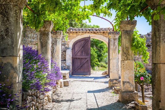 The lavender garden of the old abbey of Abbaye de Saint-Hilaire in Provence, France