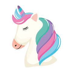 cute unicorn kawaii comic character profile vector illustration design