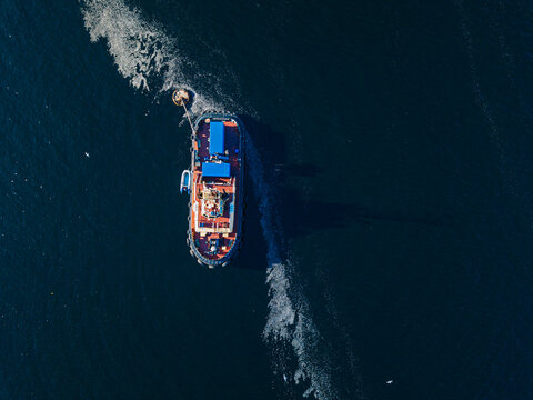 Aerial view of ship at Barents Sea