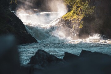 Fototapeta premium low rapids in canyon lake small bear trail finland
