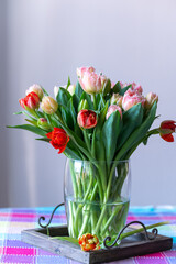 Spring bouquet with licht pink fresh garden tulips