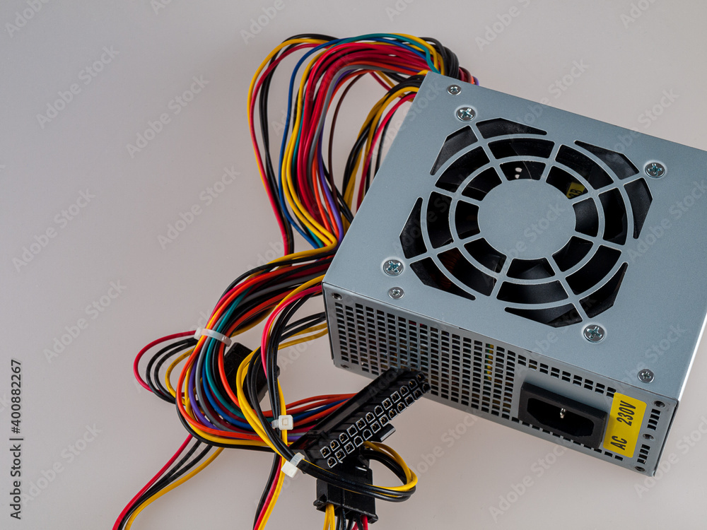 Poster computer part for system unit assembly, power supply for computer close-up, choice of quiet silent r