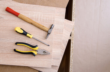 set of tools for wood furniture assembly