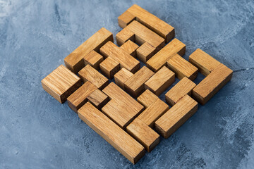 Assembled pieces of wooden puzzle