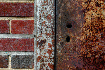 rusty metal texture with bricks
