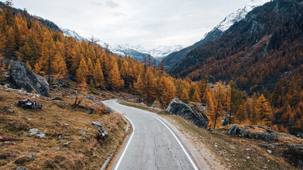 Strada nell'autunno delle Alpi, Italia