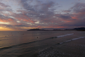 A high definition aerial sunset of the beach in Tamarindo Costa Rica.
