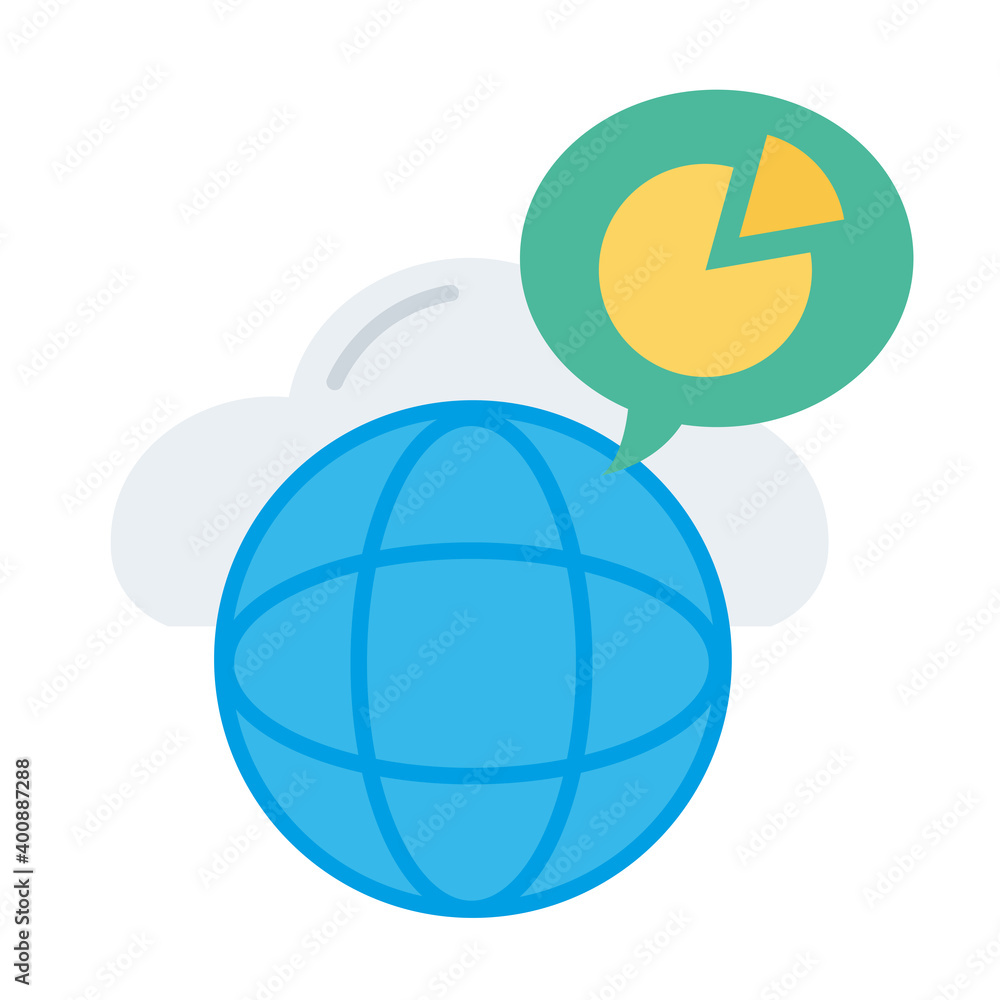 Aufkleber sphere browser with speech bubble and statistics pie flat style icon vector illustration design