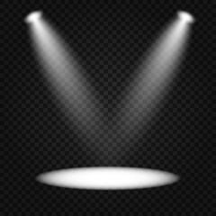 Scene illumination collection, transparent effects. Bright lighting with spotlights.