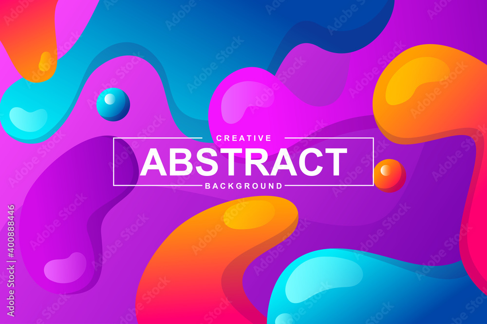 Aufkleber Abstract design with dynamic liquid shapes. Colorful fluid style background for landing page, web banner, wallpaper. Bright composition with gradients, wavy pattern with header vector Illustration.