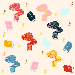 seamless pattern with mittens and scarves