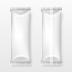 Vector 3d Realistic Blank White Packaging Icon Set Closeup Isolated on White. Coffee, Tea, Salt, Sugar, Spices, Chocolate, Candy Wrapper, Sachet. Design Template of Packing for Mockup. Top View