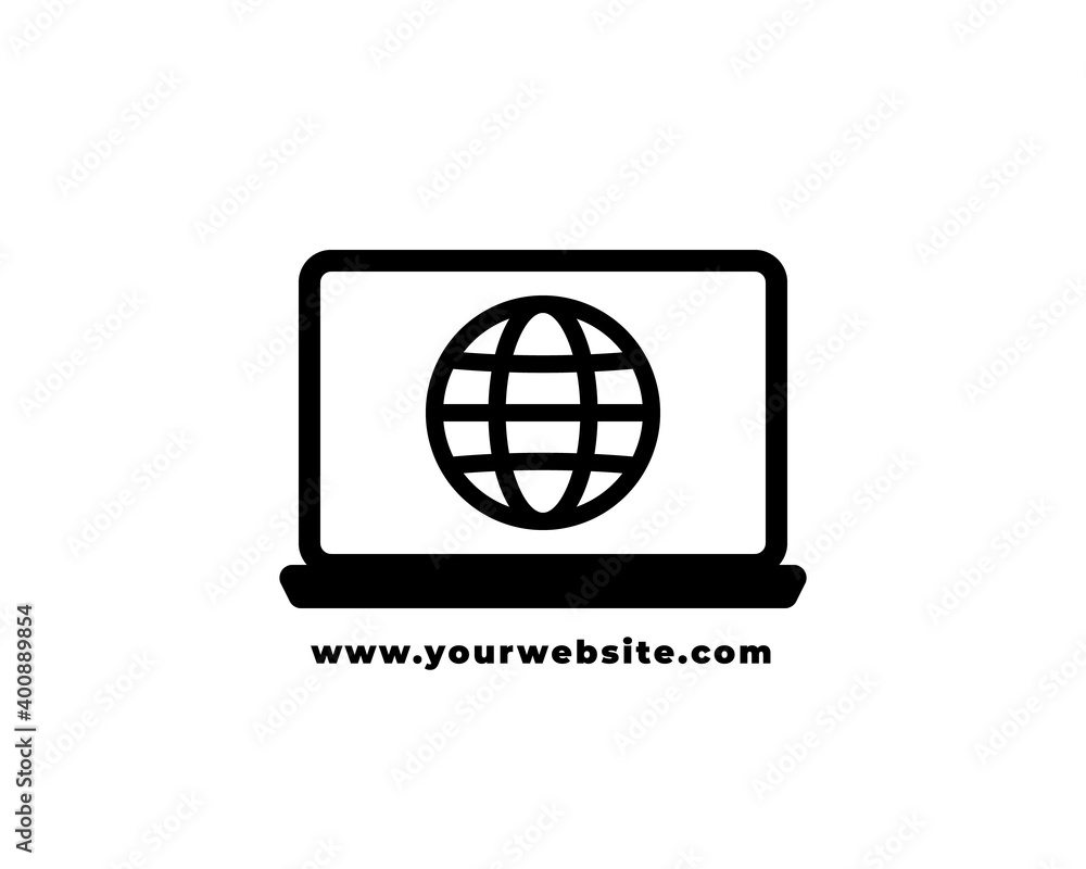 Poster laptop globe icon. globe on screen of laptop icon isolated on white background. notebook computer wi