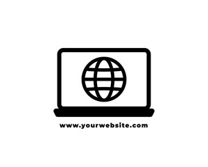 Laptop Globe Icon. Globe on screen of laptop icon isolated on white background. Notebook computer with globe sign. Vector illustration. eps 10