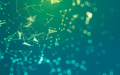 Abstract background. Molecules technology with polygonal shapes, connecting dots and lines. Connection structure. Big data visualization.