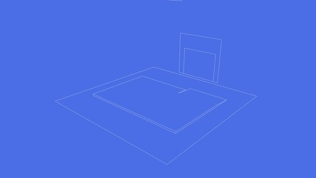 House building process. 3d animation of the drawing. Sign appears with an empty space. Concept: sale of a house and mansion.
