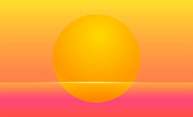 Setting sun Vector illustration for posters and banners Futuristic landscape in retro style with light flash on sunset sea