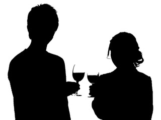 乾杯する男女のシルエット
