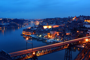 Fototapeta premium View of Porto and the Douro from the Serra do Pilar at dusk, Portugal, Porto
