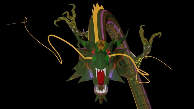 Drag&oacute;n con piel que cambia de colores 3d, visto de cerca