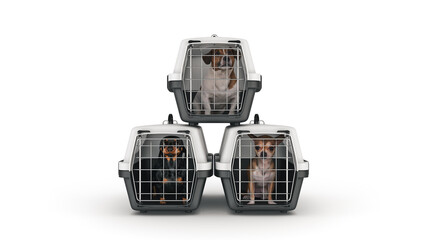 the container for transportation of animals with a small doggie. 3d rendering