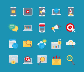 bundle of twenty marketing digital set icons vector illustration design