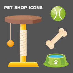 bundle of four pet shop set icons and lettering vector illustration design