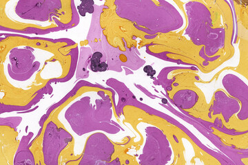 Colorful marble ink texture on watercolor paper background. Marble stone image. Bath bomb effect. Psychedelic biomorphic art.